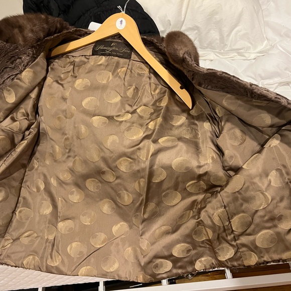 FLEMINGTON FURS BROWN PERSIAN CURLY LAMB MINK COLLAR FUR BLAZER JACKET L-XL - Picture 3 of 5